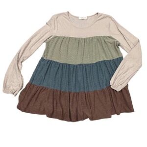 Perfect Peach Swiss Dot Tiered Tunic Top Long Sleeve Casual Cute M Boho‎ Cottage